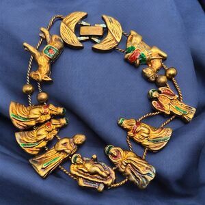 Christmas Nativity Matte Gold-Tone Enamel Charm Slide Bracelet by Two Sisters